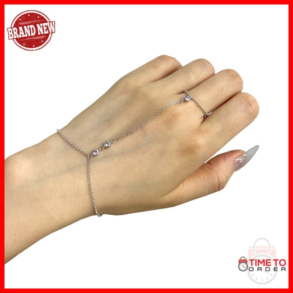 Adjustable Sterling Silver Finger Ring Bracelet Hand Chain 7-9"